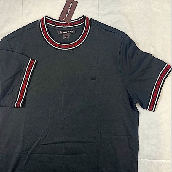 Michael Kors MK T-shirt black red white trim Mens Size Small Medium Large NWT - Picture 9 of 14